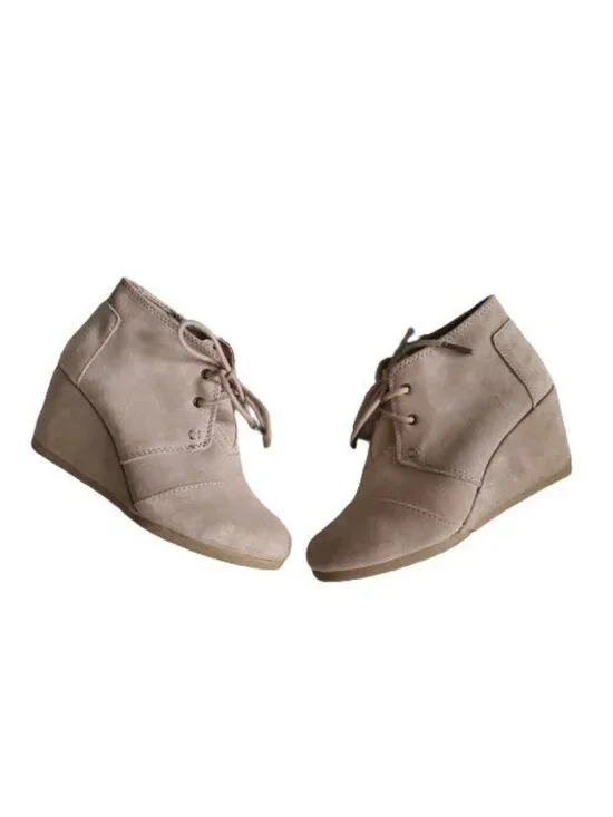 TOMS Embossed Suede Desert Wedge Casual Ankle Booties Taupe Women's Size 5 - Picture 5 of 15